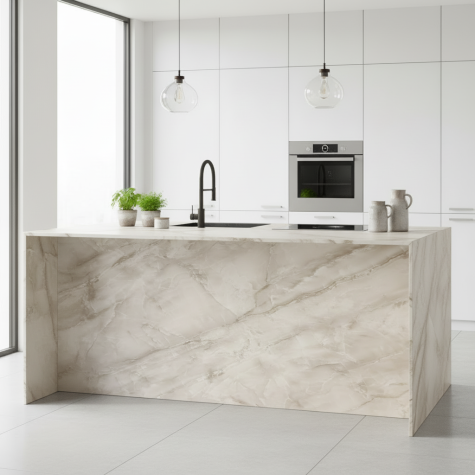 Vinilo de revestimiento autoadhesivo NE70 Mat beige marble en cocina