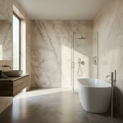 Vinilo de revestimiento autoadhesivo NE70 Mat beige marble en baño