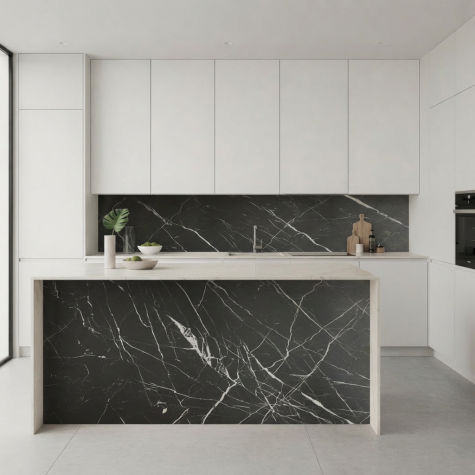 Vinilo de revestimiento resistente para encimera y muebles de cocina efecto mármol MK14 Mat Ash Black Marble