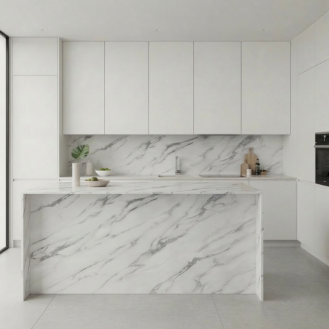 Vinilo de revestimiento para encimera y muebles de cocina efecto mármol NE31 Mat White Marble