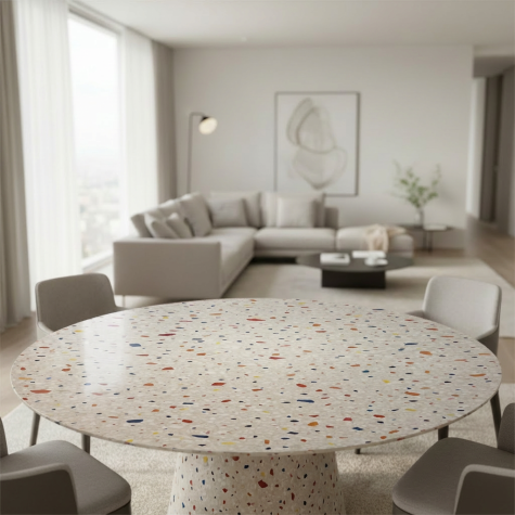 Vinilo de revestimiento para mesa efecto piedra NE29 White And Multicolored Stone Plaster