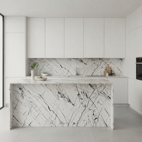Vinilo de revestimiento para encimera y muebles de cocina efecto mármol NE72 Black stripes white marble