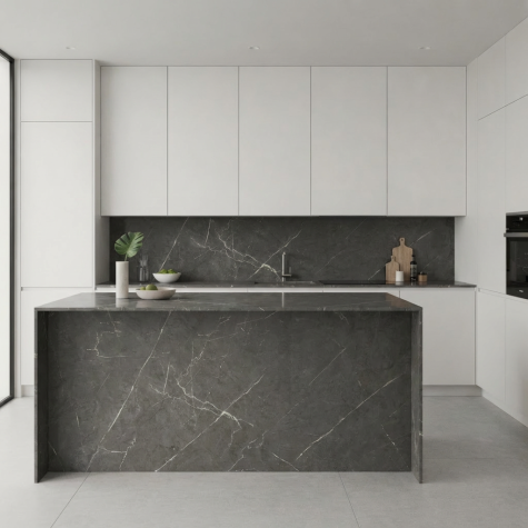 Vinilo de revestimiento para encimera y muebles de cocina efecto mármol NF98 Structured marble dark