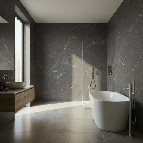 Vinilo de revestimiento para muebles y paredes de baño efecto mármol NF98 Structured marble dark