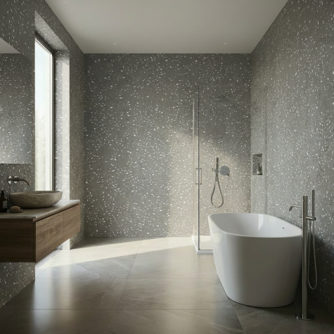 Vinilo de revestimiento para muebles y paredes de baño efecto piedra NG02 Spotted cement grey