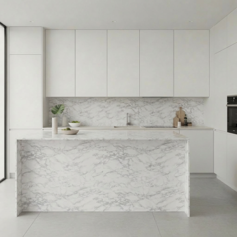 Vinilo de revestimiento para encimera y muebles de cocina efecto mármol brillo NG31 Gloss White Marble