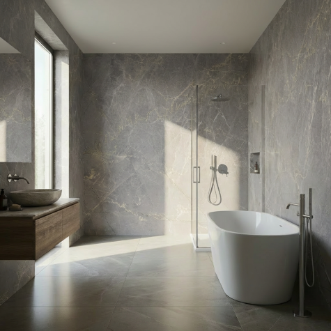 Vinilo de revestimiento para muebles y paredes de baño efecto mármol gris NH46 Etruscan Grey