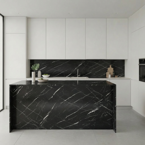 Vinilo de revestimiento resistente para encimera y muebles de cocina efecto mármol negro U50 Ash Black Marble